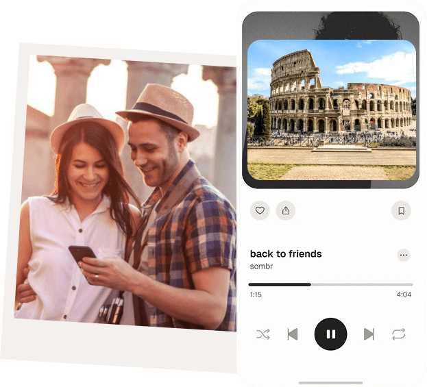 Couple exploring Rome with audio guide